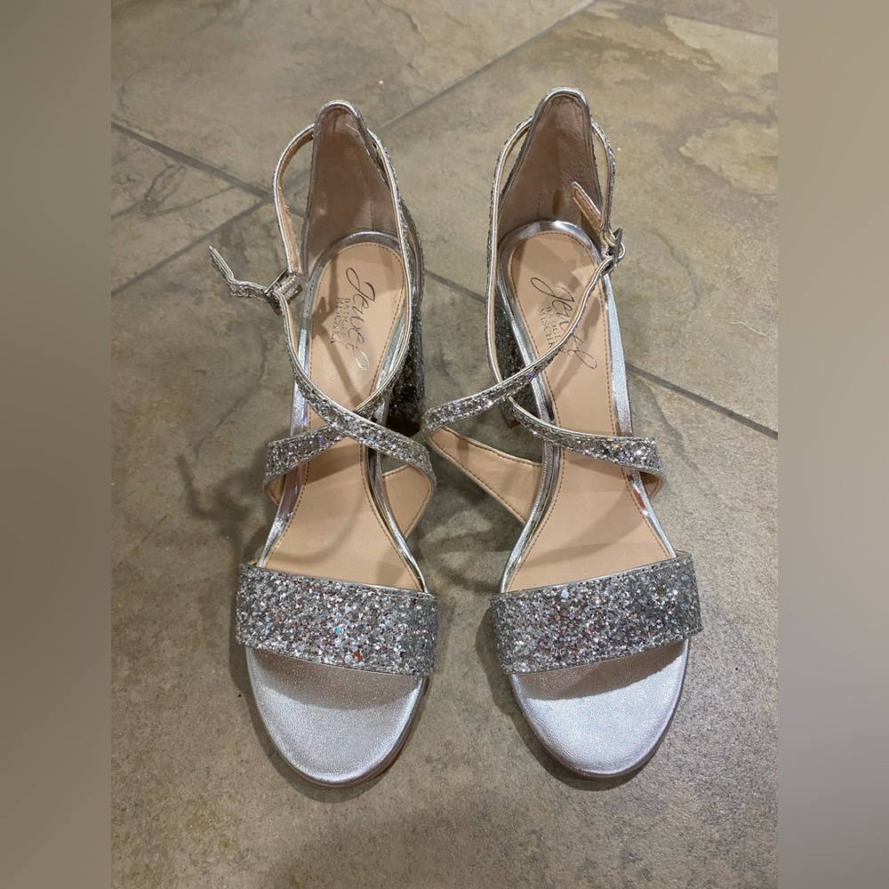 Badgley Mishka silver sequence heels